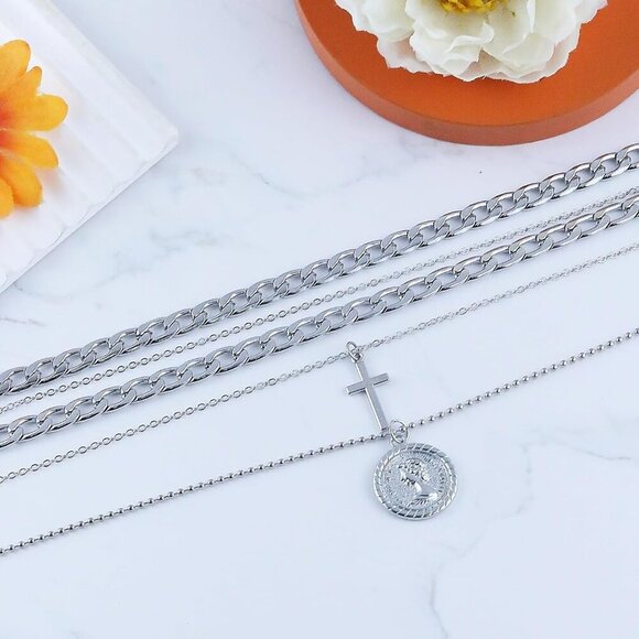 Fashion-Forward Gold Layered Necklace Set with Allergy-Friendly Materials - Picture 6 of 8